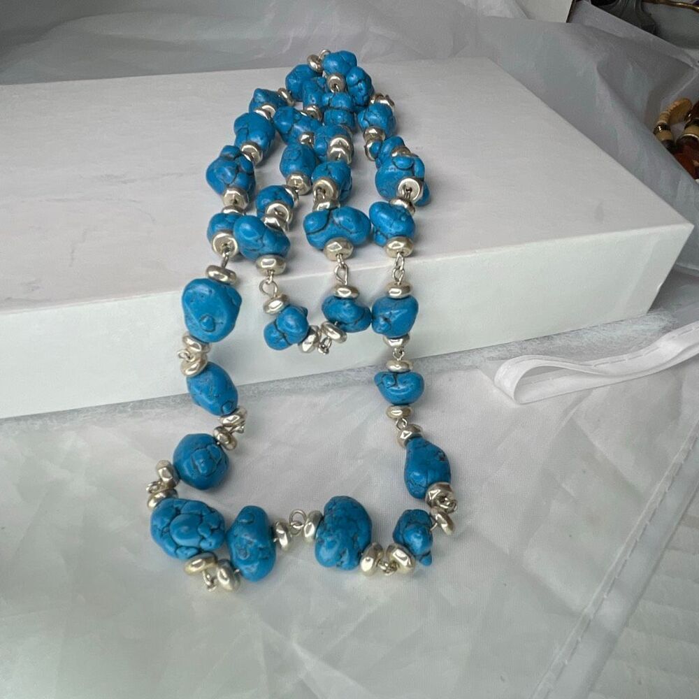 Big chunky turquoise vintage Artisan Handmade necklace.